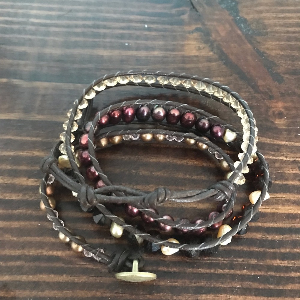Beautiful hand made leather and bead crystal wrap